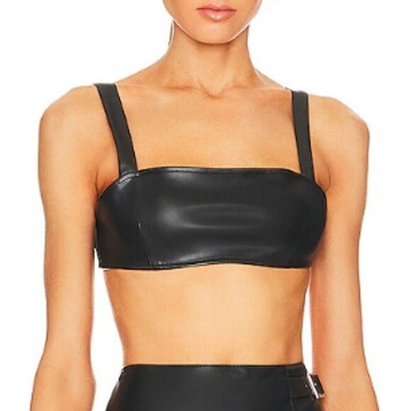 Revolve WeWoreWhat Black Square Vegan Leather Bustier Cropped Bra Top XL NWT - Picture 1 of 13